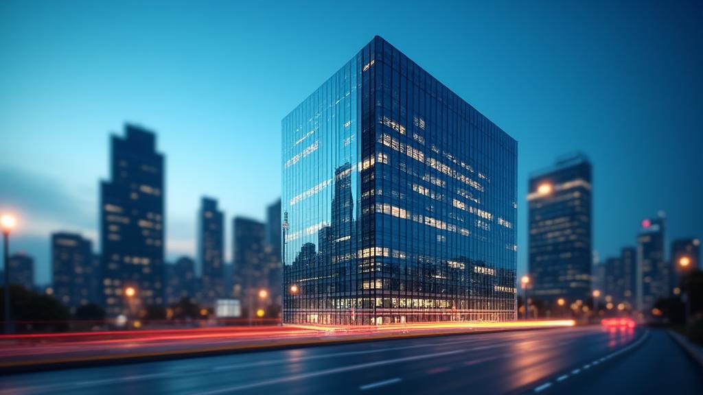 Modern office building with a strategic overlay of light trails
